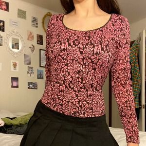 90s / Y2K Floral Burnout Velvet Long Sleeve Top